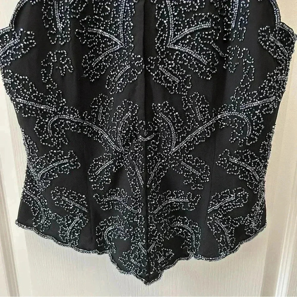 JMD New  York Black Beaded Sleeveless Halter Dressy Top V Neckline Medium - Picture 11 of 16